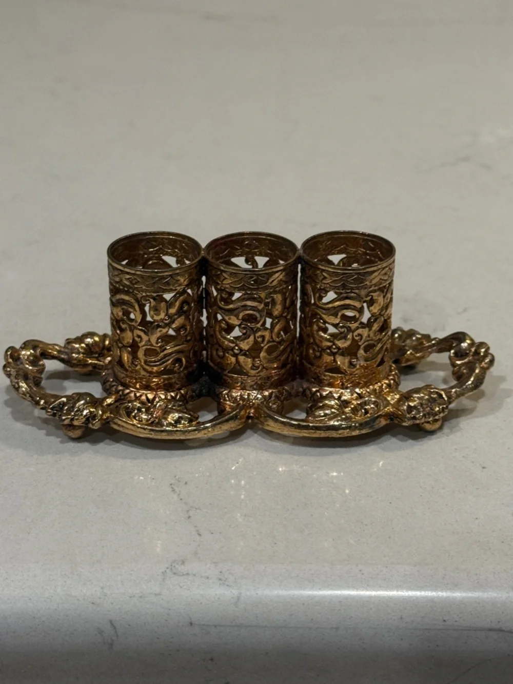 Gold-Tone Lipstick Holder Trio - Elegant Decorative Stand